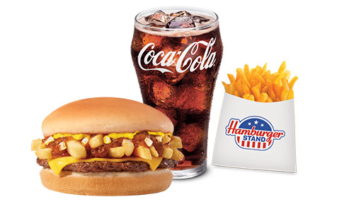 Combo #6 Junkyard Chili Cheeseburger, medium fries & small drink