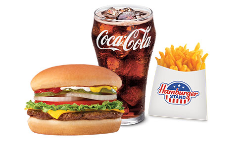 Combo #7 Deluxe Cheeseburger, medium fries & small drink