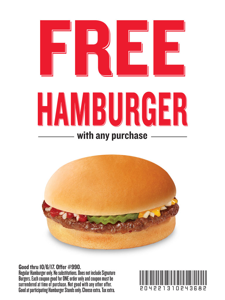 free hamburger with any purchase