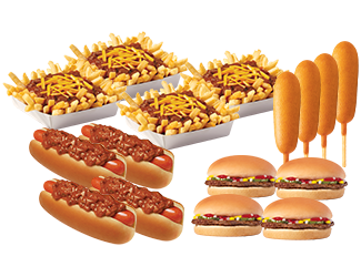 Media for Crowd Pleaser #17 - Four Chili Dogs, Four Hamburgers, Four Chili Cheese Fries, and Four Corn Dogs