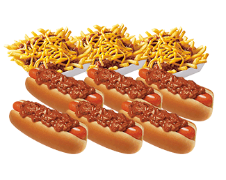 #15 Crowd Pleaser: 6 Chili Dogs & 3 Chili Cheese Fries