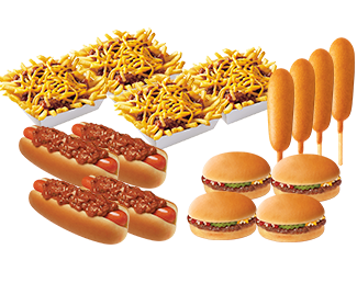 Media for #17 Crowd Pleaser: 4 Hamburgers, 4 Chili Dogs, 4 Corn Dogs & 4 Chili Cheese Fries