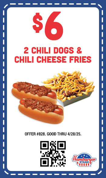 $6 - Two Chili Dogs and Chili Cheese Fries Coupon $6 - Two Chili Dogs and Chili Cheese Fries Coupon