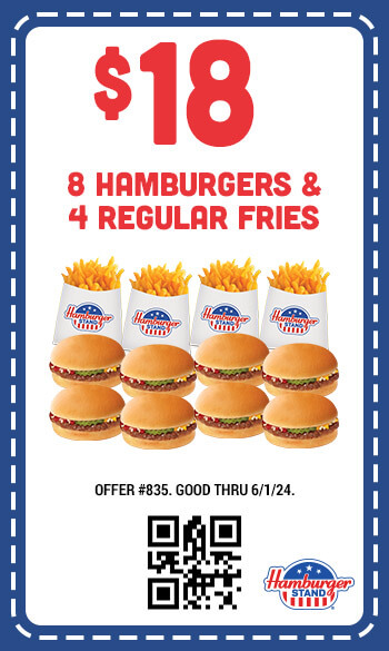 $18 (8) Hamburgers & (4) Regular Fries Coupon #835