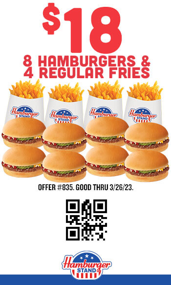 $18 - (8) Hamburgers & (4) Regular Fries Coupon #835
