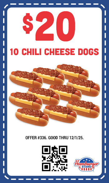$20 Ten Chili Cheese Dogs Coupon $20 Ten Chili Cheese Dogs Coupon