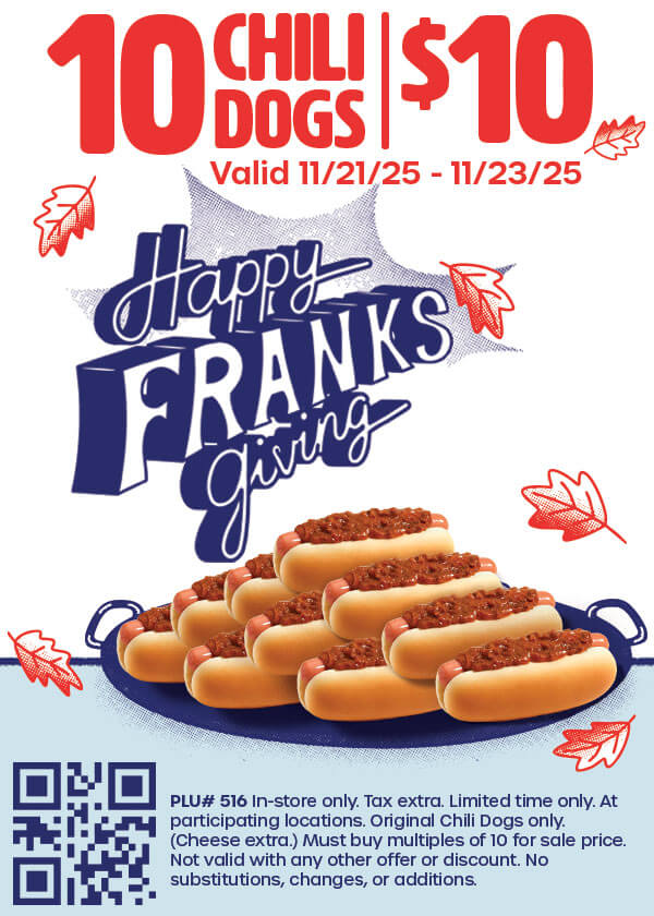 Franksgiving 2025 Ten Chili Dogs $10