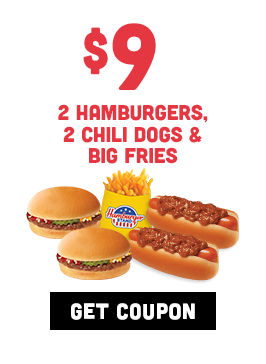 $9 Two Hamburgers, Two Chili Dogs & Big Fries Coupon