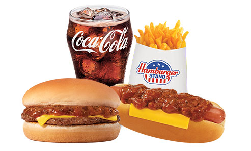 Combo #13 Chili Cheeseburger & Chili Cheese Dog, medium fries & small drink