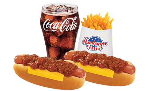 Combo #2 Two Chili Cheese Dogs, medium fries & small drink