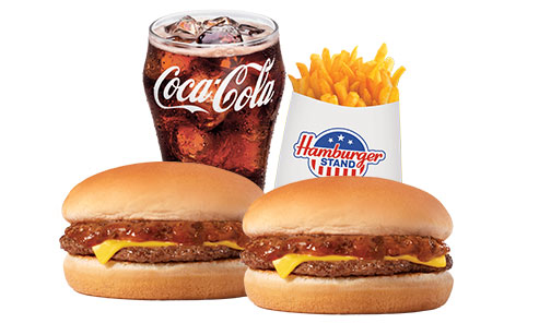 Combo #4 Two Chili Cheeseburgers, medium fries & small drink